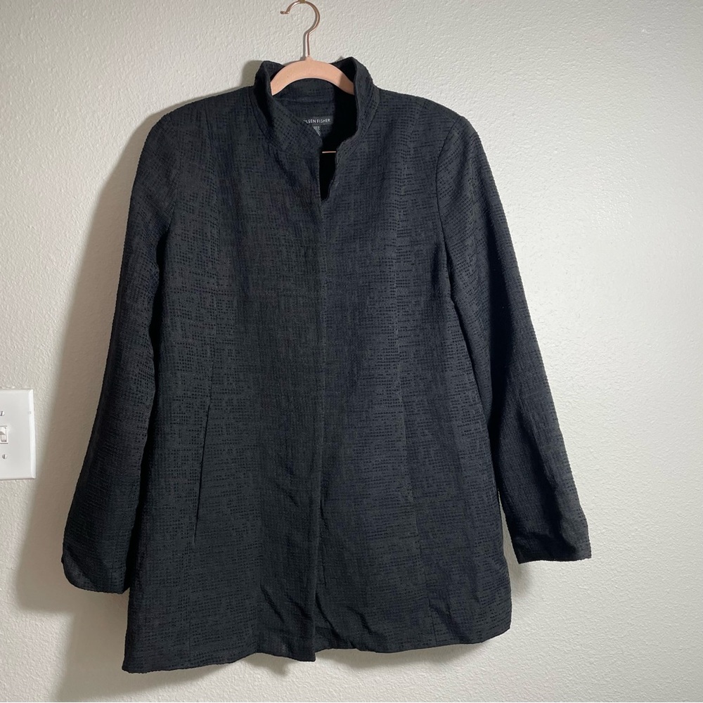 Eileen Fisher | Black Linen Blend Open Front Kimono Jacket Size S